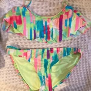 Xhilaration Multicolored Ruffle Swimsuit Size Large NEW NWOT